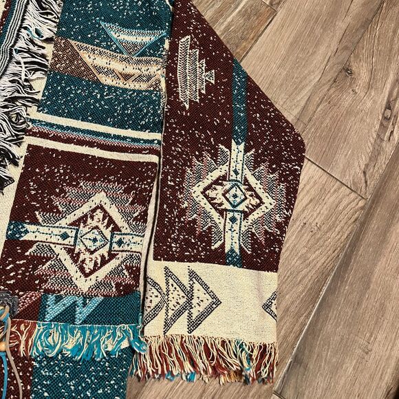 Aztec Wrapper Native American Indian Vintage Tapestry Fringe Sweater NWOT - Picture 6 of 12